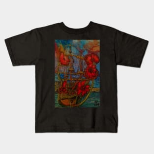 Ship and Sea Flowers Kids T-Shirt